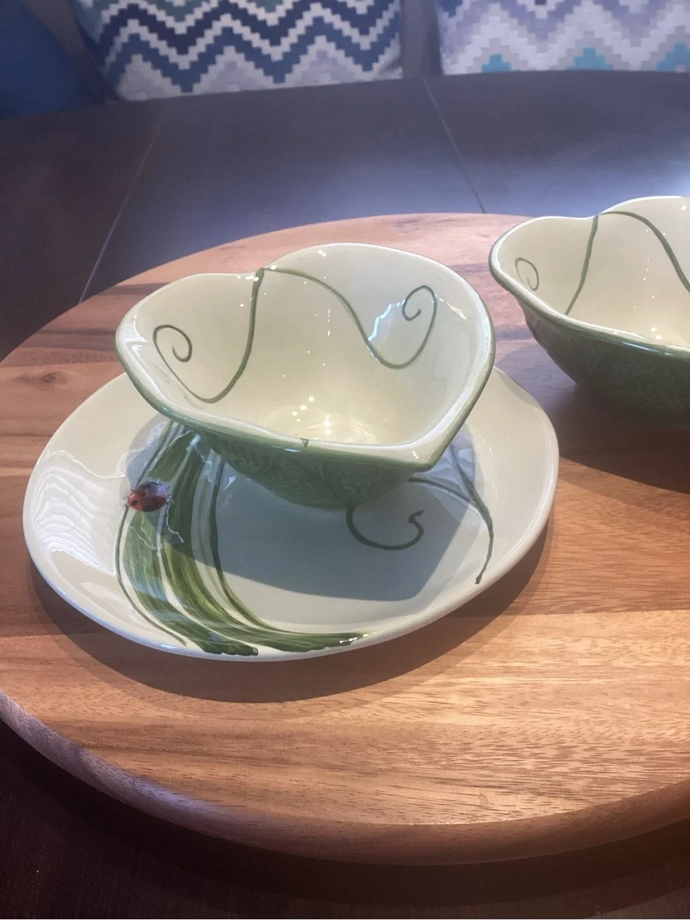 Pier 1 ladybug Salad Plate & bowls (2) set like new Heart Shaped Botanical
